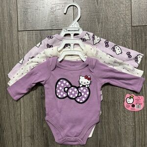 3 Hello Kitty Lavender and Cream Bodysuit Set